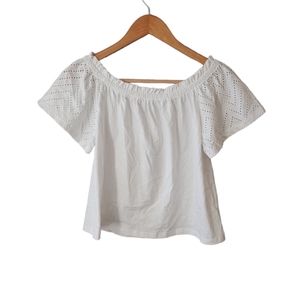 NWT Primark White Short Sleeve Shirt with Crochet Detail Sleeves Size XS